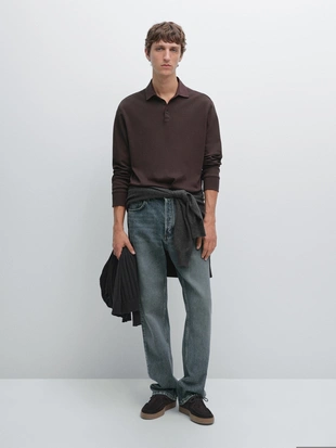 BURGUNDY|0583/151 - Massimo Dutti Поло с длинным рукавом и контрастным воротником