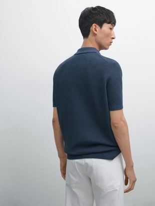 BLUE|0914/388 - Massimo Dutti Поло из текстурированного хлопкового трикотажа