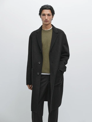 DARK GREY|2892/384 - Massimo Dutti Пальто из шерстяно-шелкового сукна с лацканами
