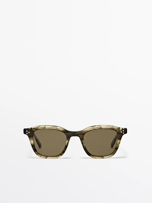 GREEN|2309/300 - Massimo Dutti Прямоугольные солнцезащитные очки с эффектом черепахового панциря