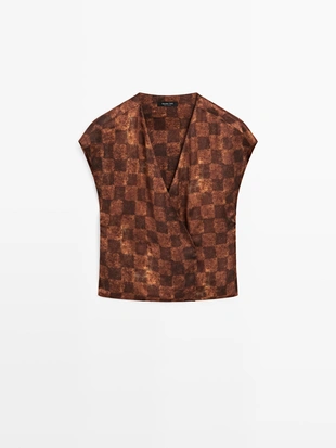 Сатиновый топ с завязками- Заказать в России