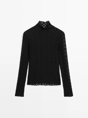 Купить Massimo Dutti Топ с длинным рукавом и кружевом