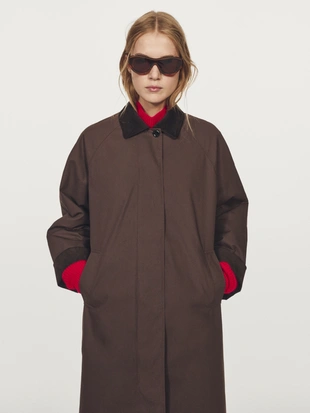 BROWN|6791/517 - Massimo Dutti Длинная парка с вощеным покрытием и деталями из бархата