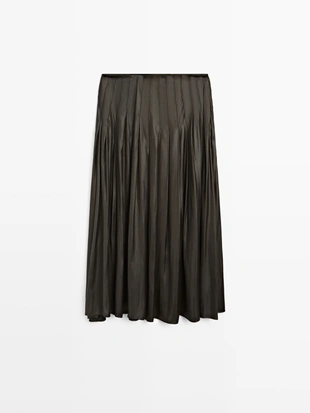 GREEN|5216/505 - Massimo Dutti Юбка-миди с защипами и восковым покрытием