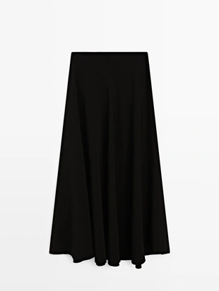 BLACK|5233/505 - Massimo Dutti Длинная юбка с разрезом и деталями на пуговицах