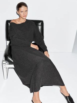 ANTHRACITE GREY|5233/692 - Massimo Dutti Длинная расклешенная юбка из шерстяной смеси