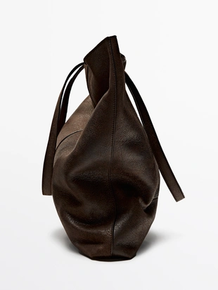 BROWN|2358/315 - Massimo Dutti Сумка через плечо из замши с потёртой отделкой