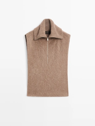 Beige|6325/617 - Massimo Dutti Шерстяная накладка с молнией на груди из 100% кашемира
