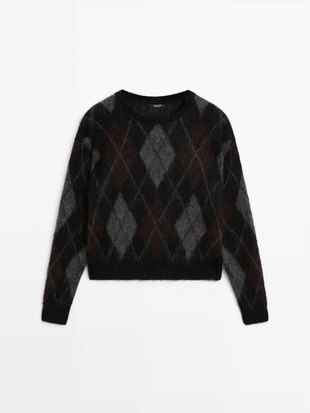 BLACK|5768/923 - Massimo Dutti Свитер с аранами из шерсти и альпаки