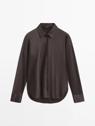 Рубашка с широкими рукавами из атласа- Заказать в России