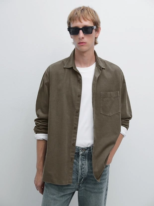 Рубашка из микро вельвета свободного кроя- Заказать в России