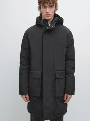 BLACK|3117/406 - Massimo Dutti Парка с утеплением и капюшоном