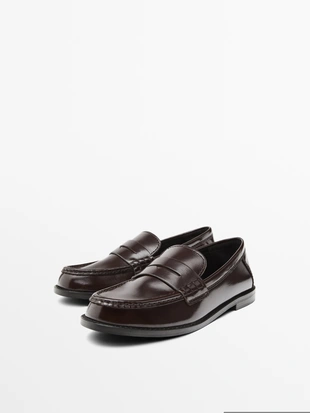 Лоферы из кожи с блестящей отделкой- Заказать в России