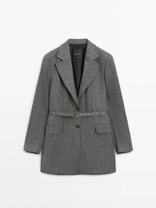 Пиджак в мелкую клетку с поясом- Заказать в России