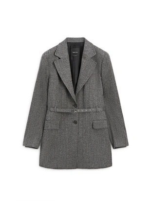 Пиджак в мелкую клетку с поясом- Заказать в России