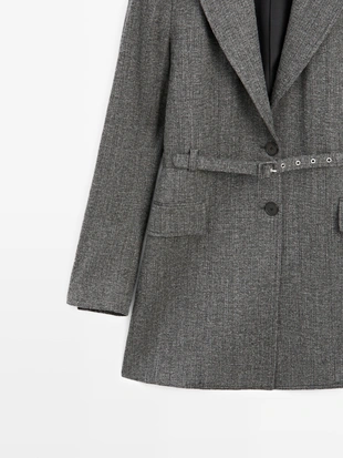 Пиджак в мелкую клетку с поясом- Заказать в России