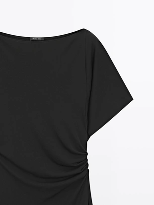 BLACK|6631/508 - Massimo Dutti Платье миди с деталями в складку