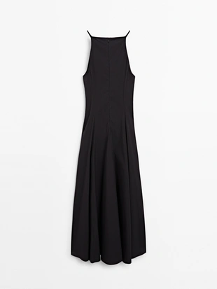 BLACK|6621/530 - Massimo Dutti Длинное платье с открытыми плечами и оборкой