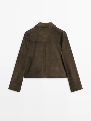 GREEN|4753/983 - Massimo Dutti Куртка из замши с подкладкой на пуговицах