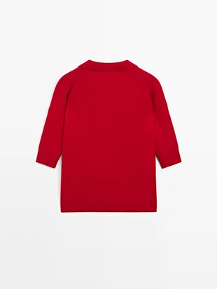 RED|5784/593 - Massimo Dutti Поло из шерстяной смеси с V-образным вырезом
