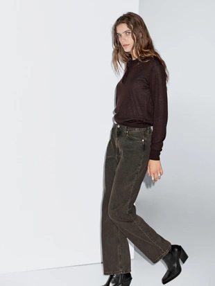 BROWN|5682/585 - Massimo Dutti Поло-свитер из 100% шерсти