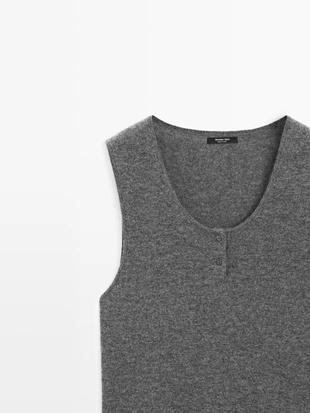 GREY MARL|5601/593 - Massimo Dutti Вязаный топ с деталями на пуговицах