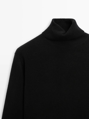 BLACK|5782/693 - Massimo Dutti Джемпер из шерстяно-кашемировой смеси с высоким воротником