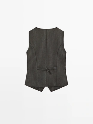 Chocolate|6030/680 - Massimo Dutti Жилет в полоску из 100% шерсти