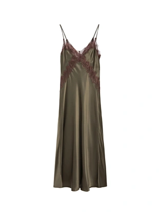 DARK GREEN|9107/950 - Massimo Dutti Шелковое длинное платье-слип - STUDIO