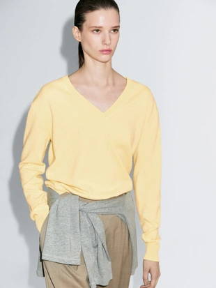 Купить Massimo Dutti Трикотажный свитер с глубоким V-образным вырезом из шерстяно-синтетической смеси