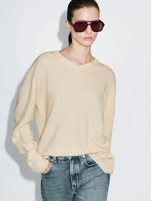 Купить Massimo Dutti Свитер с крупным воротником V из вязаного трикотажа