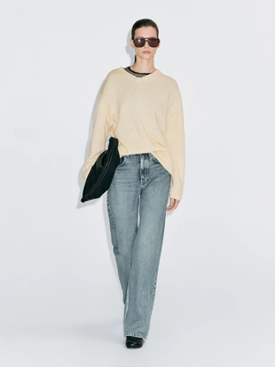 Vanilla|5615/693 - Massimo Dutti Свитер с крупным воротником V из вязаного трикотажа