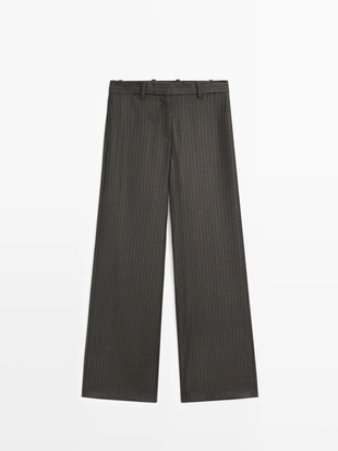 Chocolate|5011/680 - Massimo Dutti Брюки с прямыми полосками из 100% шерсти