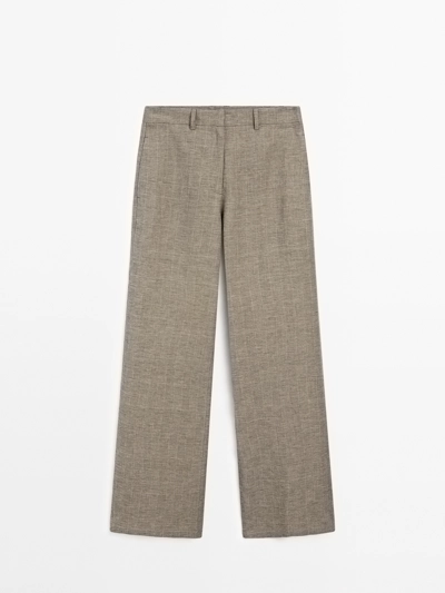 Massimo Dutti Прямые брюки с высокой посадкой из хлопка