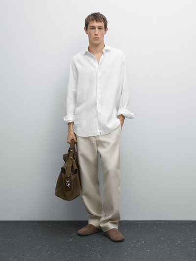 Massimo Dutti Рубашка из льняной смеси в узком крое купить с доставкой.