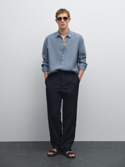 Massimo Dutti Рубашка из льна с облегающим кроем и эффектом потертости