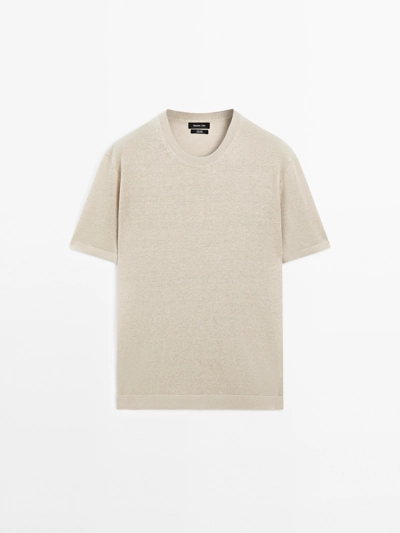 Massimo Dutti 100% льняная вязаная футболка с коротким рукавом