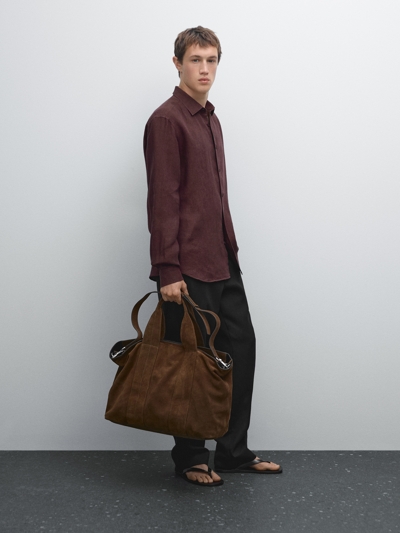 Massimo Dutti Рубашка из льна в стиле REGULAR FIT с потертостями