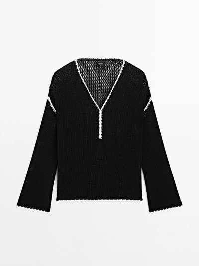 Massimo Dutti Свитер с кружевными узорами из 100% хлопка