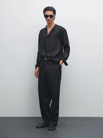 Massimo Dutti Рубашка с высоким воротником из 100% льна в классическом крое