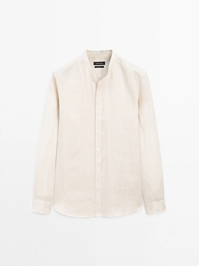 Massimo Dutti Рубашка с воротником-стойкой идеального кроя из 100% льна