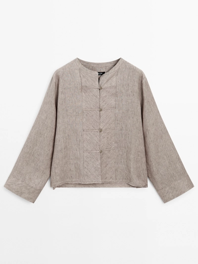 Massimo Dutti Блуза с воротником-мао из меланжевого льна 100%