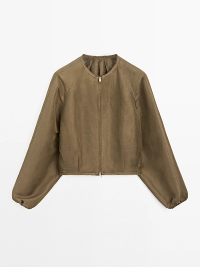 Massimo Dutti Куртка-бомбер из льна и шелка с подрезами купить с доставкой.