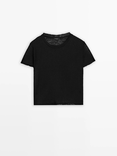 Massimo Dutti Футболка из льняно-хлопковой смеси CUTWORK купить с доставкой.