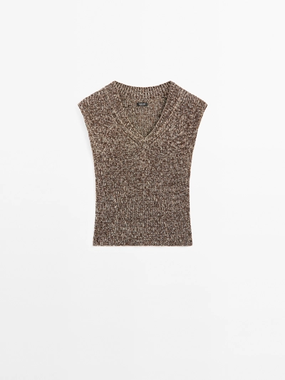 Massimo Dutti Вязаный топ с V-образным вырезом из мулине из хлопка