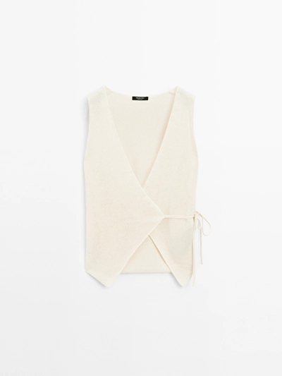 Massimo Dutti Вязанный жилет с V-образным вырезом и завязкой