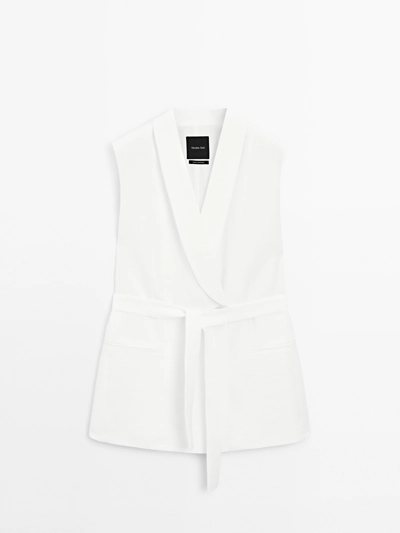 Massimo Dutti Жилет из льняной смеси с смокинговым воротником