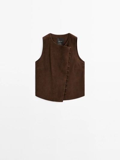 Massimo Dutti Жилет короткий с пуговицами из замши