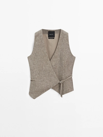 Massimo Dutti Жилет короткий с двубортной застежкой из 100% льна купить с доставкой.