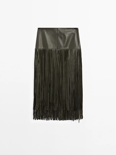 Massimo Dutti Миди-юбка из нубука с бахромой - STUDIO